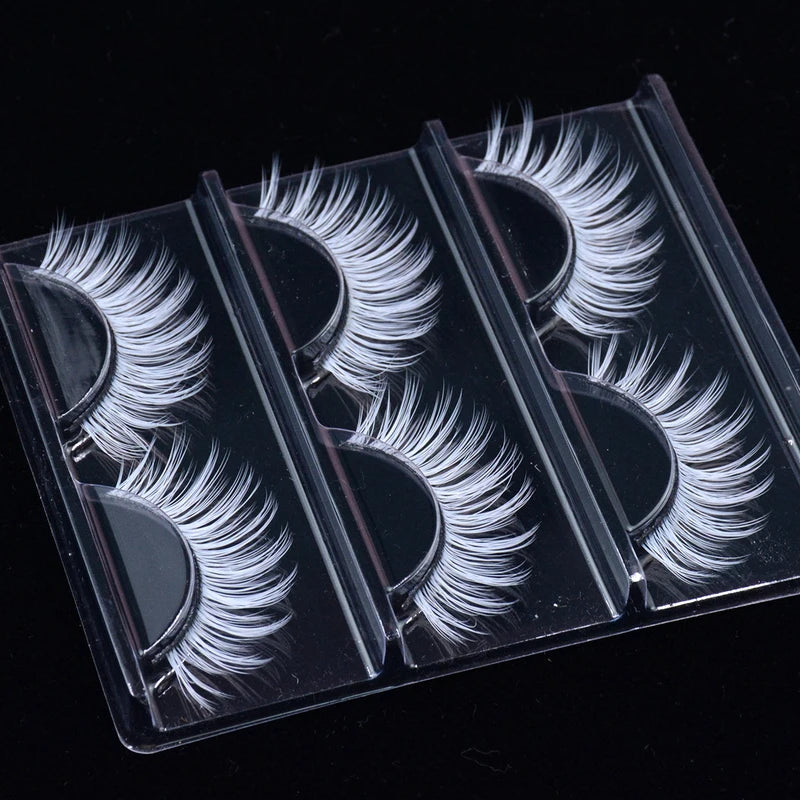 3 Pairs Fluffy Lace 3D Natural-Colored Vegan Silk False Eyelashes for Cosplay Halloween Party