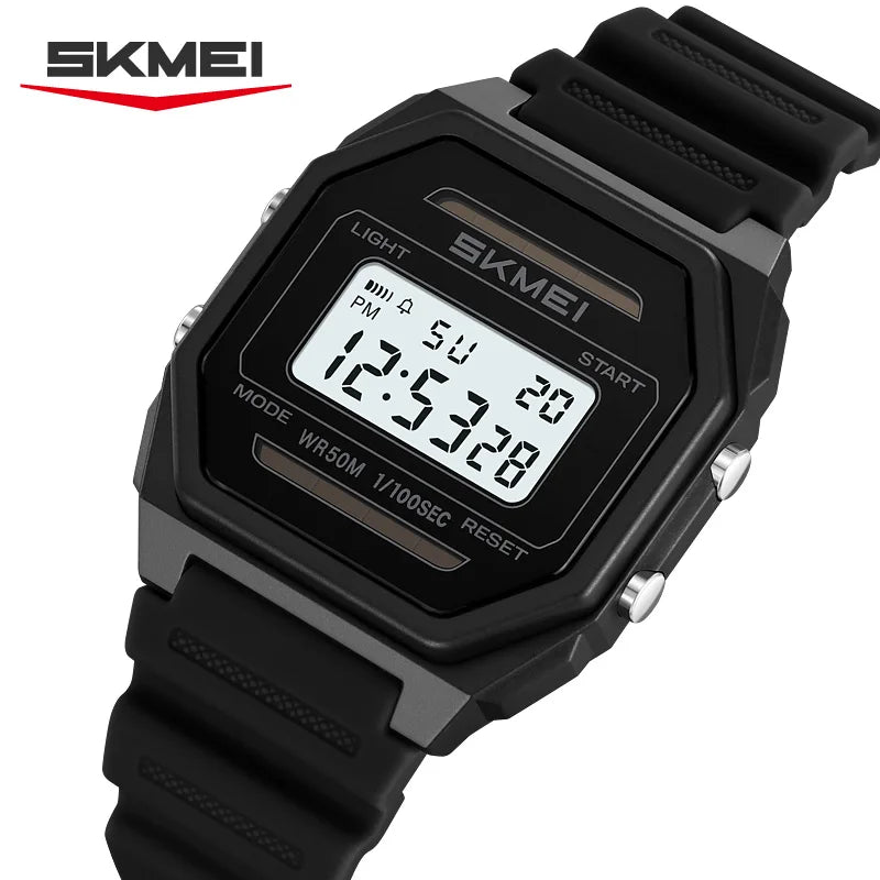 Digital Solar Power Wristwatch with Alarm Luminous Waterproof for Men