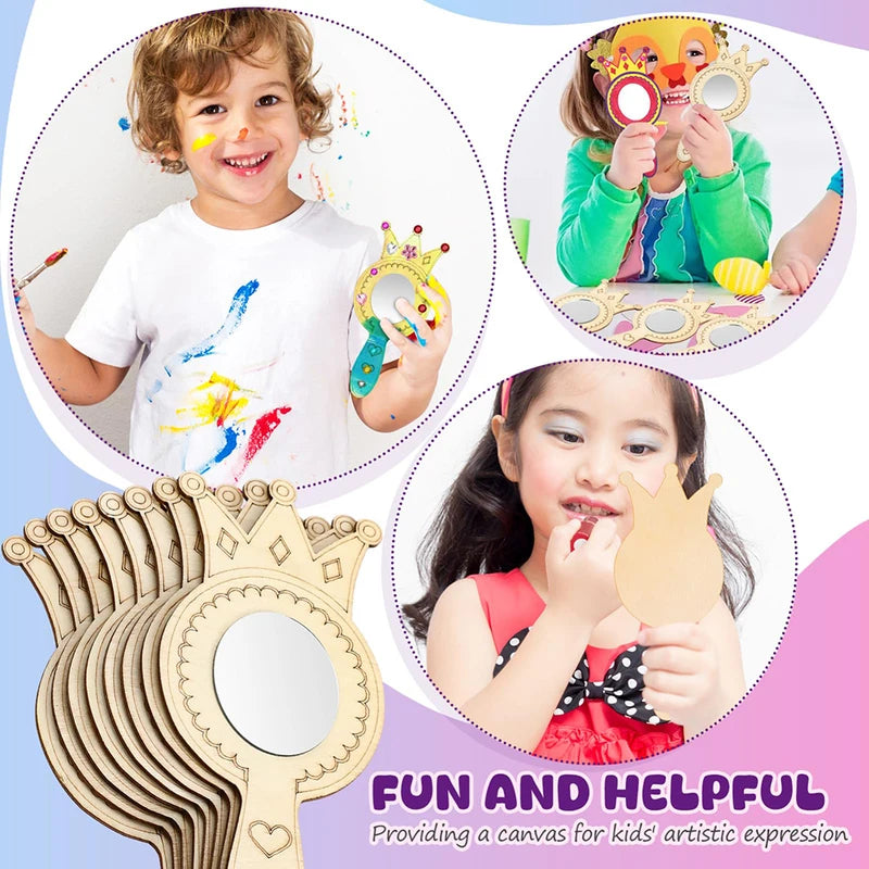 Wooden Handheld Mirror Craft Kit with Coloring Pens for Kids - 23 Pieces