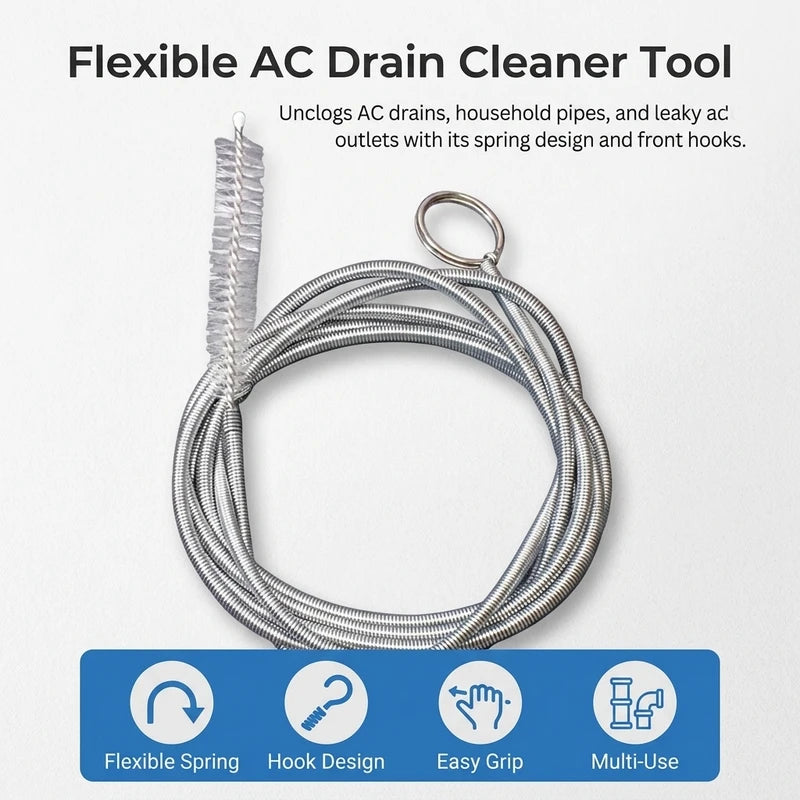 Stainless Steel Flexible Drain Pipe Cleaner for AC Clog Removal - Durable Spring Tool