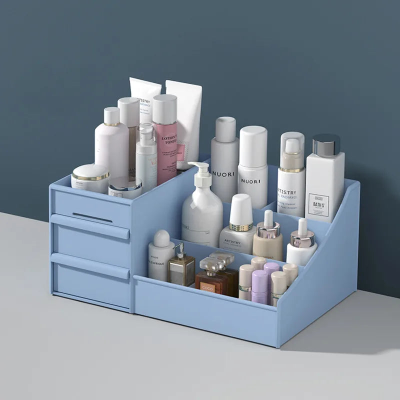 Multi-Compartment Makeup & Jewelry Organizer Box with Drawers - Plastic Storage Case