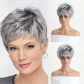 Short Grey Ombre Curly Synthetic Wig with Bangs for Women - Costume & Daily Use