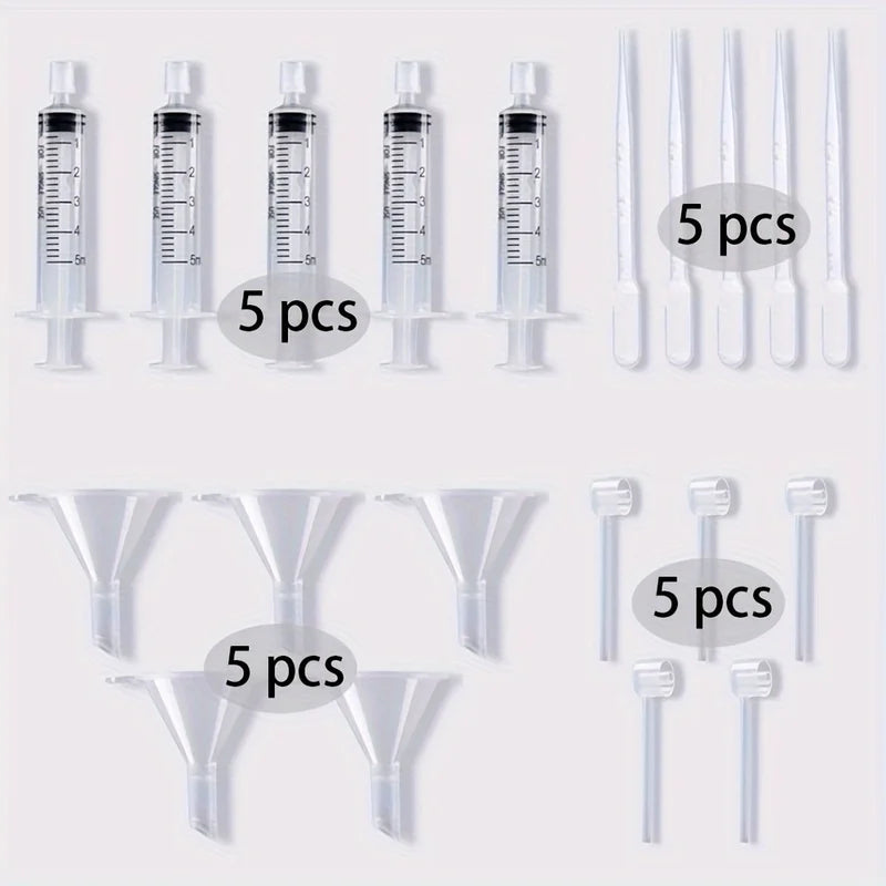 Perfume Sample Set with Plastic Funnel, Pipette, Dropper & Syringe - Travel DIY Cosmetics Kit