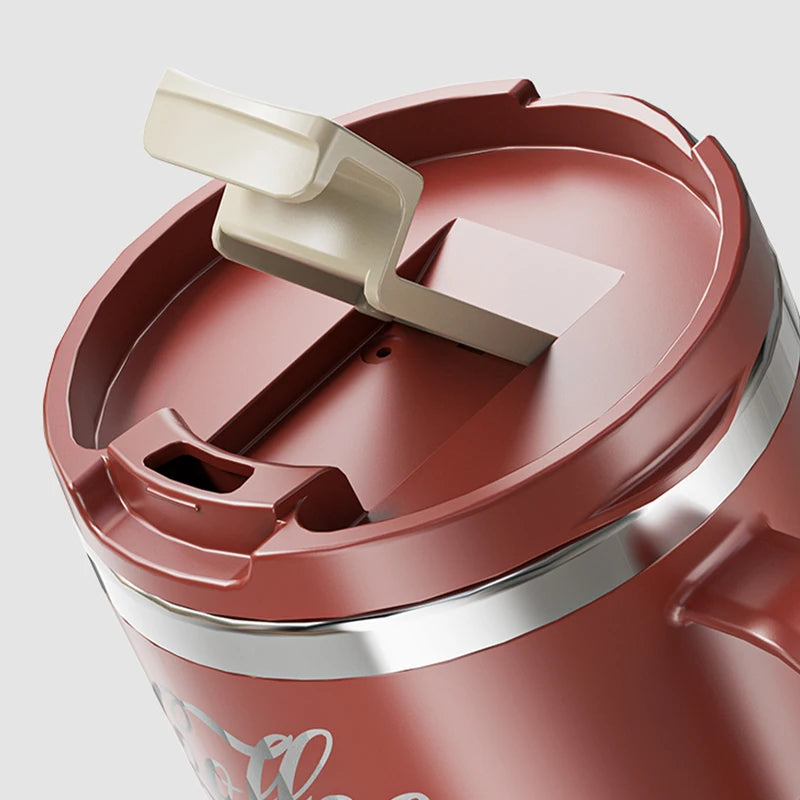 Stainless Steel Double Layer Coffee Mug with Lid & Handle - Reusable Drinkware