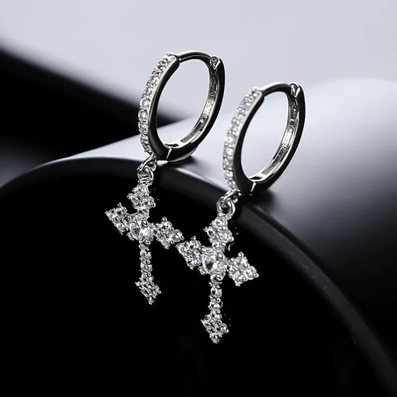 Gothic Heart Earrings for Women Punk Jewelry Crystal Pendant Ear Hooks
