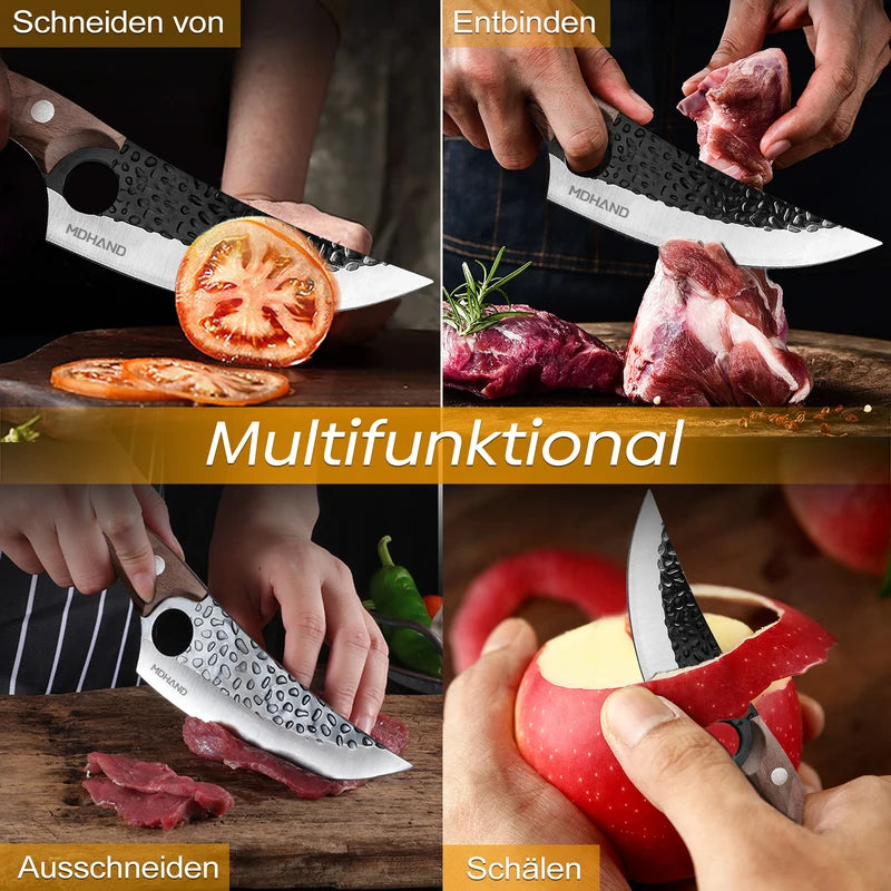 Stainless Steel Chef Knife with Leather Cover - Multi-Color Options