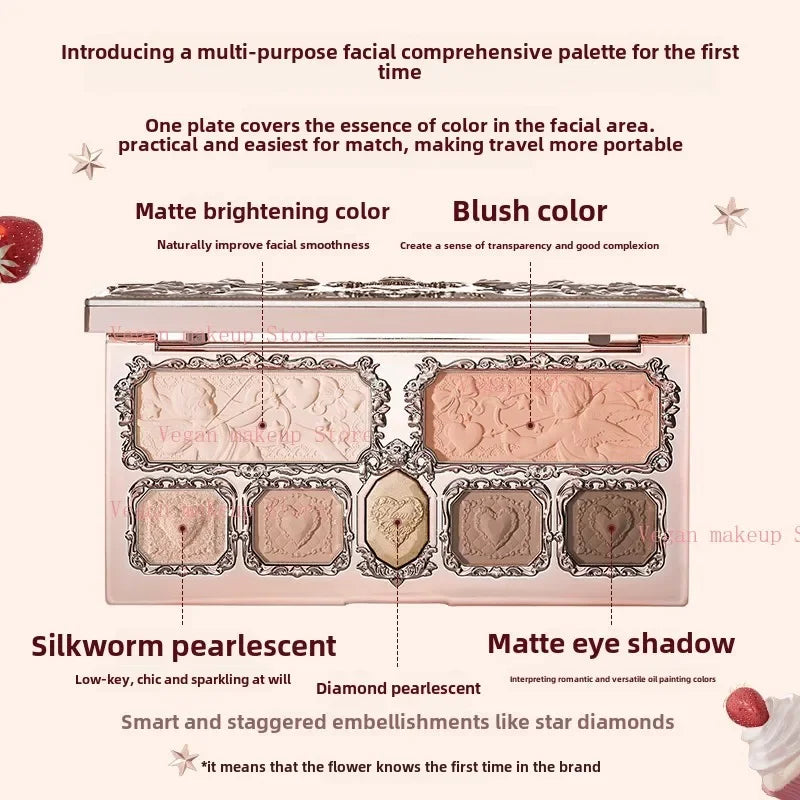 Flowerknows All-in-One Makeup Palette with Blush, Bronzer, Highlighter & Eyeshadow - Vegan Face Color Set