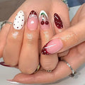 24Pcs Short Almond Fake Nail Set with French Tips & Polka Dots - Full Nude Colors