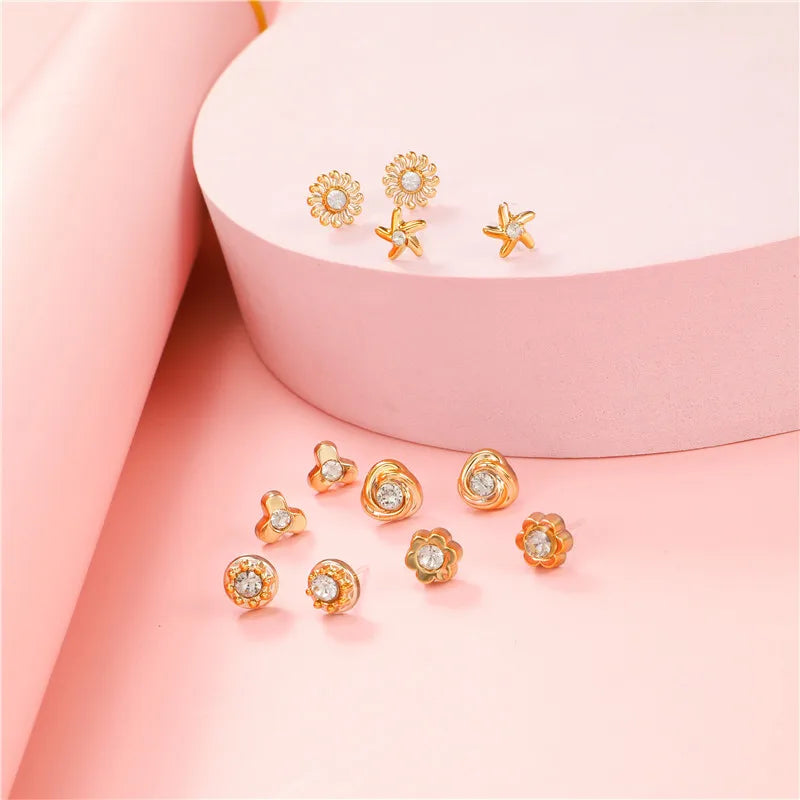 100 Pairs Small Stud Earrings Set for Women Geometric Star Animal Party Jewelry