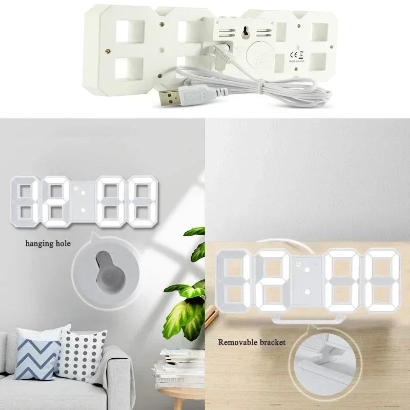 Digital LED Wall & Desk Clock with Alarm and Brightness Adjustments for Home Office Bedroom