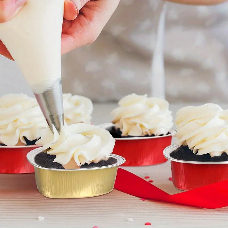 20pcs Heart-Shaped Aluminum Foil Cake Cups with Lids - Baking & Wedding Supplies