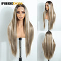 Pre-Plucked Synthetic Lace Front Wig for Black Women 30 Inch Ombre Brown Straight Hair