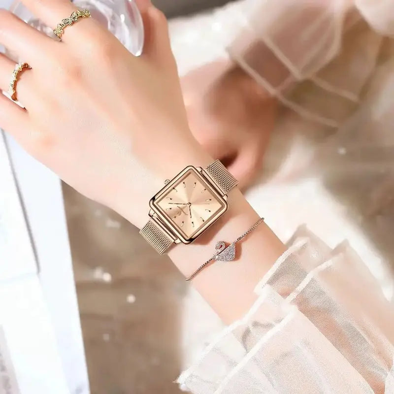 Women’s Waterproof Stainless Steel Mesh Watch - Elegant Fashion Quartz Timepiece