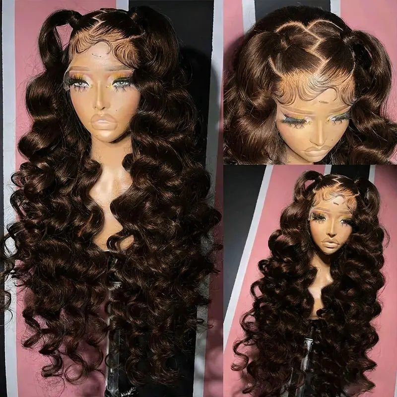 Deep Wave Chocolate Brown 13x4 HD Lace Front Wig 34 Inch Human Hair with 250% Density
