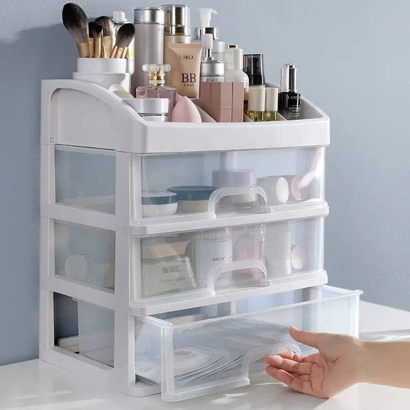 Makeup Organizer Box with Drawers - Transparent Plastic Cosmetic Storage