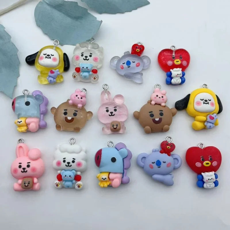 Kawaii Bunny Dog Charm Set for Jewelry Making & Crafts - 10 pcs