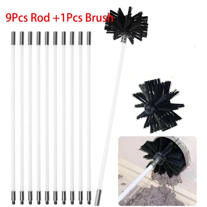 Flexible Chimney Sweeping Brush Set with Nylon Rods for Flue & Dryer Vent Cleaning