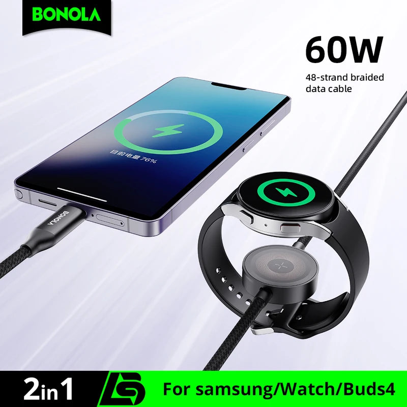 Dual-Port Fast Charger Cable for Galaxy Watch Ultra/8 and Samsung Phones 60W