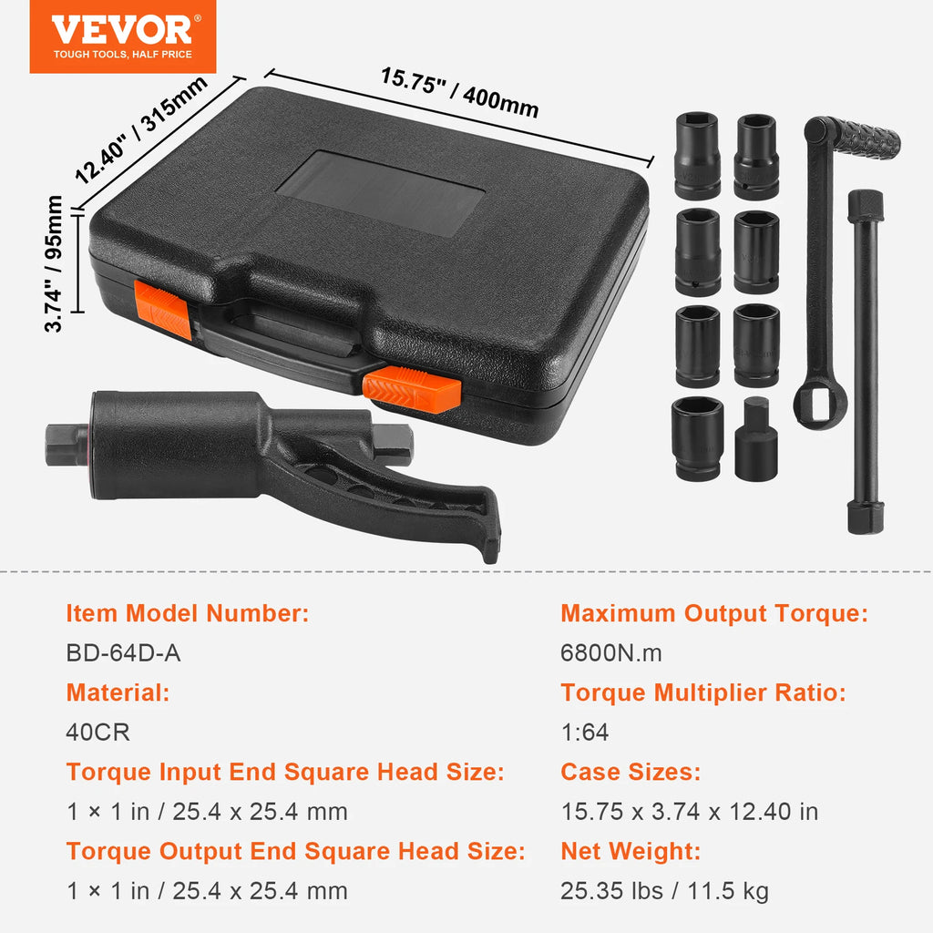 Heavy Duty Torque Wrench Set with 4/8 Socket and Case - 1/64 Gear Ratio