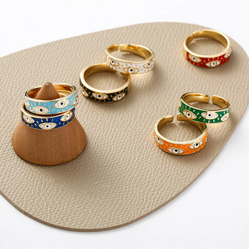 Adjustable Stainless Steel Evil Eye Finger Ring for Women Jewelry Gift