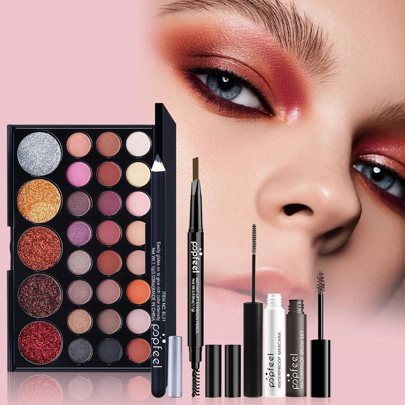 All-in-One Makeup Kit for Women Teen Girls - Nude Eyeshadow Foundation Primer and Brush Set