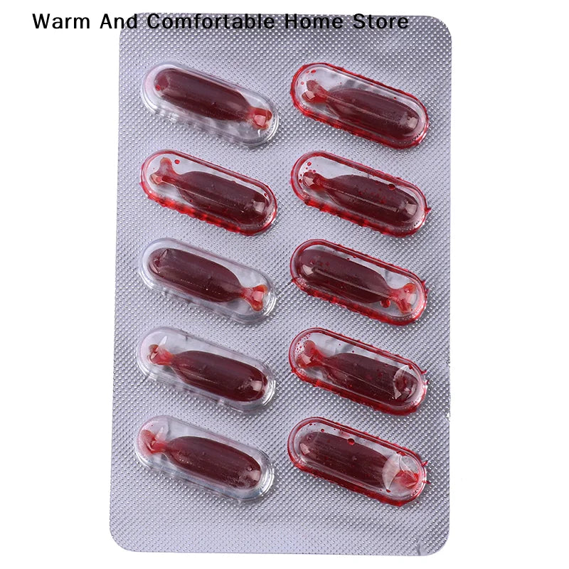 10 Pack Fake Blood Capsules for Halloween Cosplay & Pranks - Horror Makeup