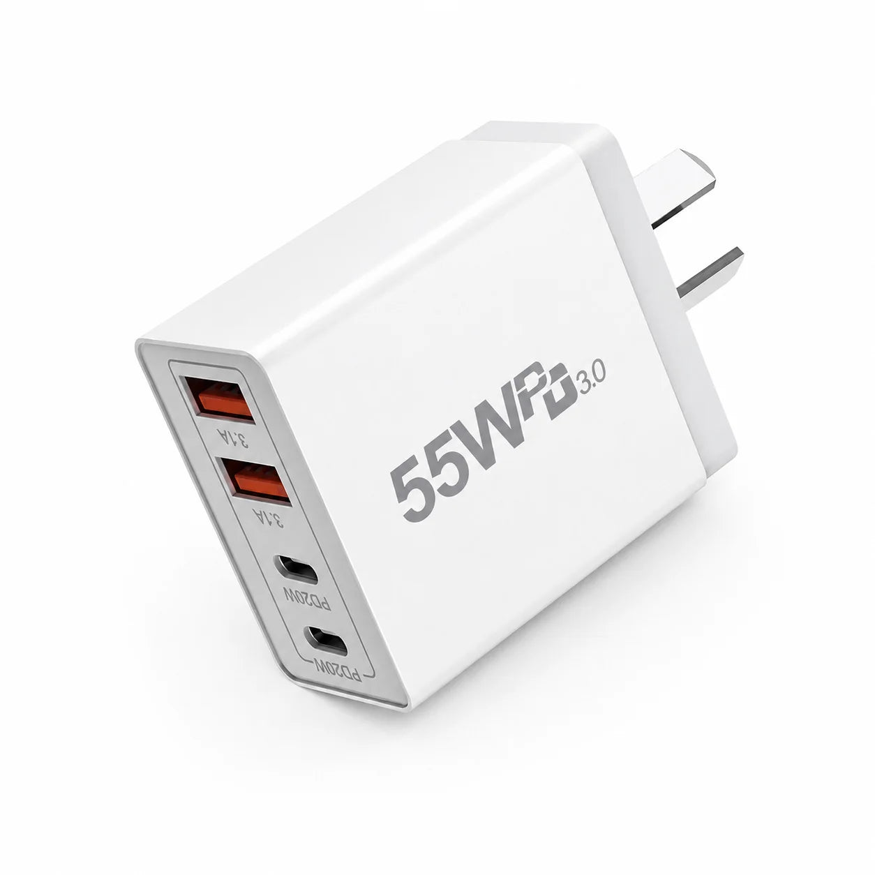 55W USB C Fast Charger with 4 Ports - PD20W & QC3.0 Wall Power Adapter for Mobile Devices