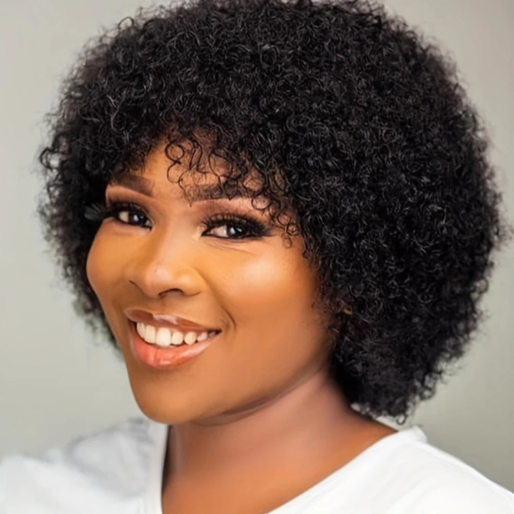 Kinky Curly Afro Wave Wig 150% Density 6 Inch Pixie Cut Human Hair Wig for Women