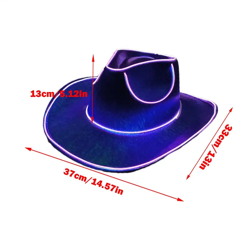 Glow in The Dark Cowboy Hat LED Party Headwear for Events and Costumes