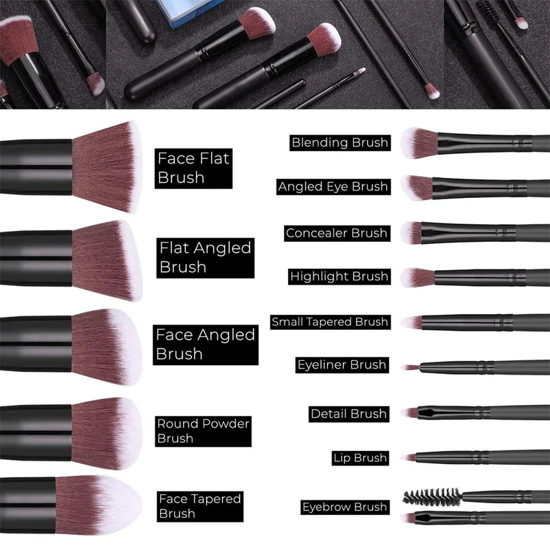 14-16PCS Professional Makeup Brush Set - Synthetic Hair Beauty Tools for Face & Eyes