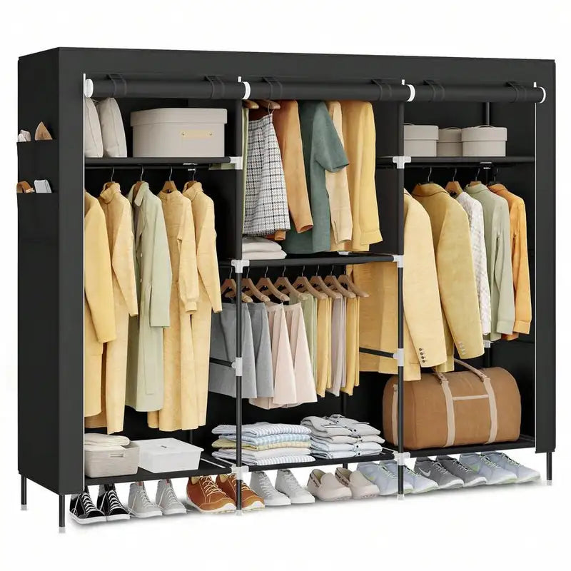 Portable Fabric Wardrobe Closet with Shelves & 4 Hanging Rods - Large Capacity