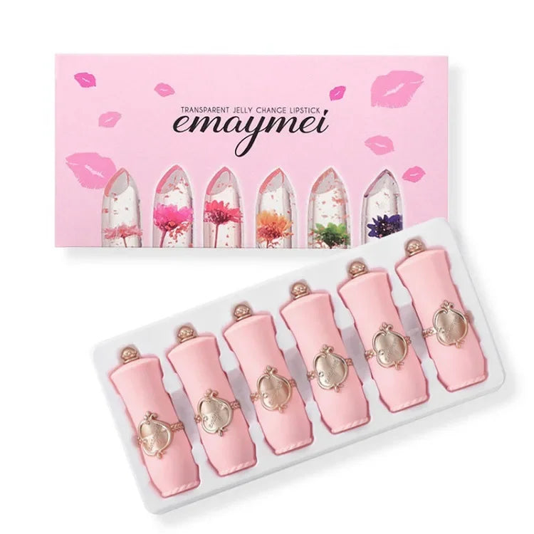 Color-Changing Lipstick Set with Dry Flower Jelly & Long-Lasting Moisture, 6 Pieces