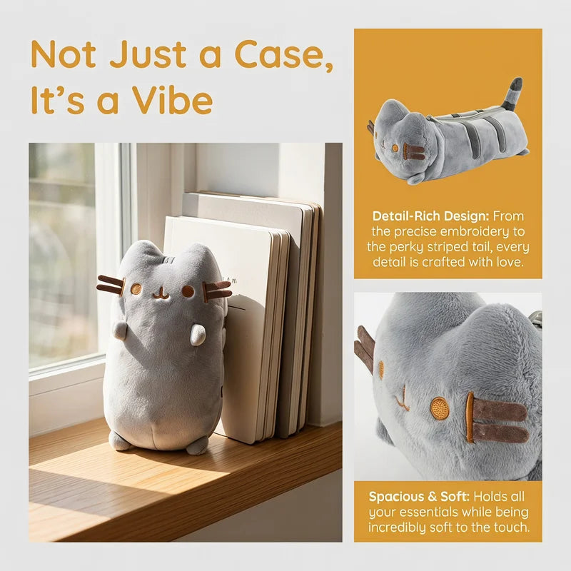 Large Capacity Cat Cosmetic Pouch - Pusheen Style Makeup & Stationery Bag for Teens & Travel
