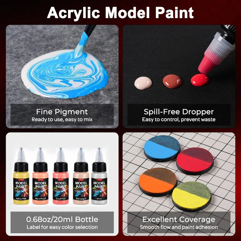 24-Color Acrylic Paint Set with Brushes for Model Making & Crafting