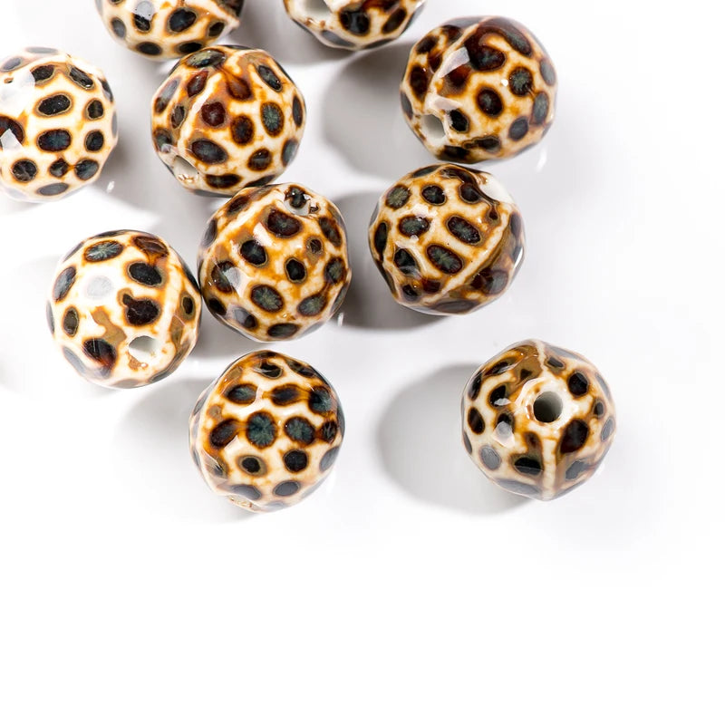 15mm Leopard Ceramic Beads 10-Pack High-Quality Porcelain Jewelry Components
