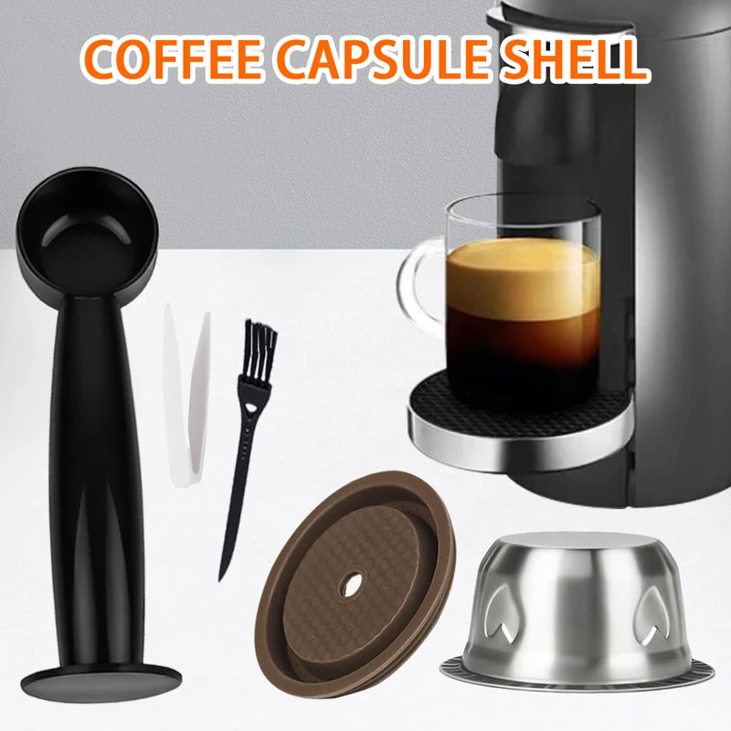 Reusable Stainless Steel Coffee Capsules for Vertuoline with Silicone Lid & Tamper