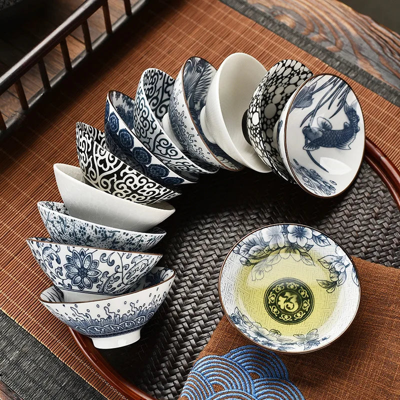 Porcelain Tea Cup 70ML Handmade Dragon Phoenix Fish Pavilion Ceremonial Teaware