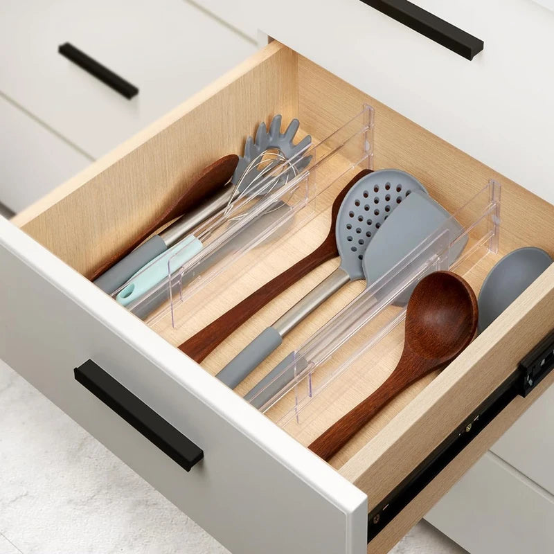 Adjustable Transparent Drawer Dividers Set for Clothes & Kitchen Storage