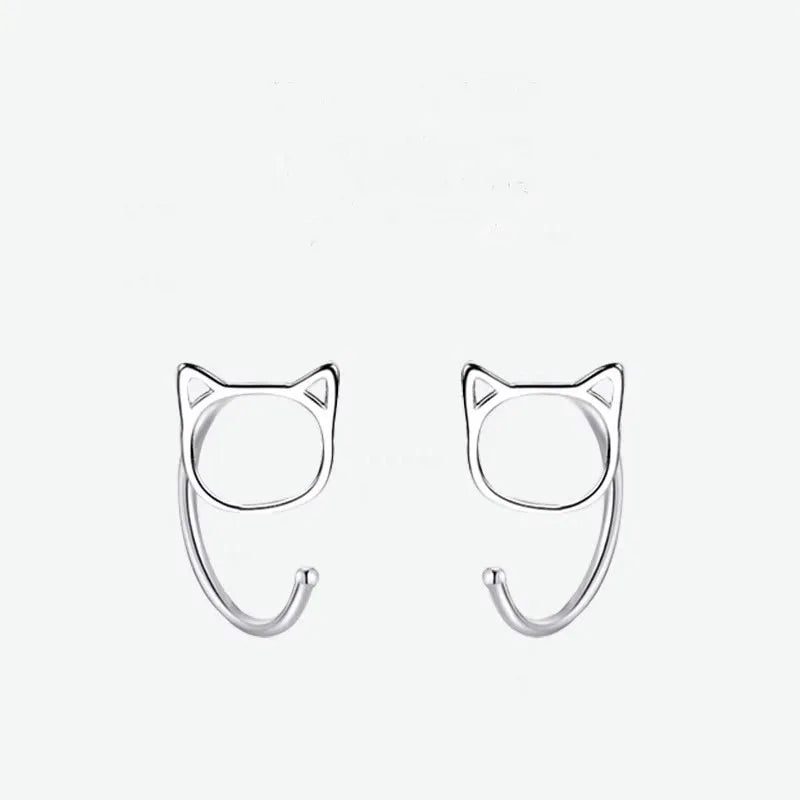 Cute Cat Stud Earrings for Women Girls Silver Color Hypoallergenic Jewelry
