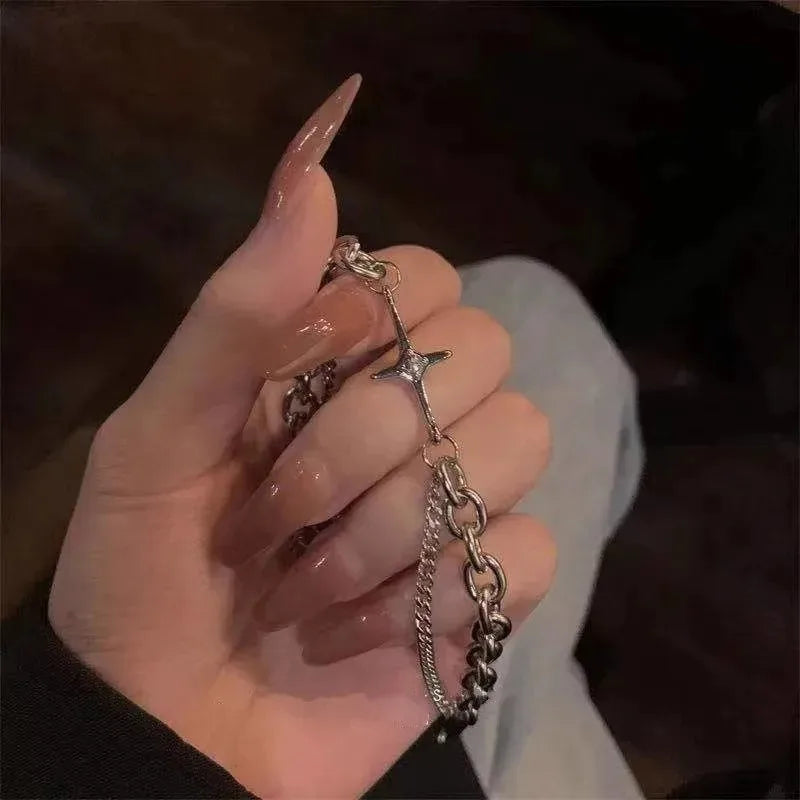 Punk Cross Y2K Stars Metal Bracelet Multilayer Chain Jewelry for Women Men