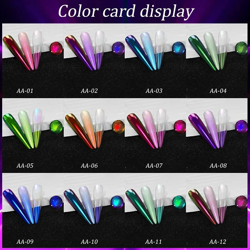 Chameleon Mirror Powder Nail Glitter Set - Holographic UV Gel Dust for Nail Art