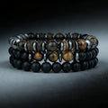 Natural Stone Men’s Beaded Bracelet Set - Onyx, Tiger Eye, Wooden Charm Gift