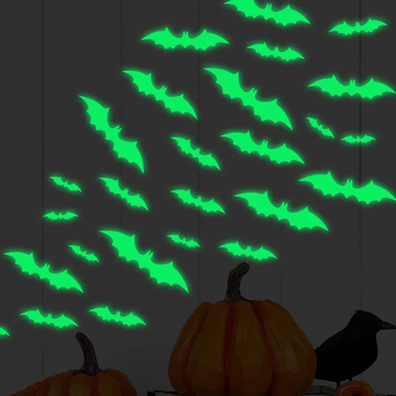 Glow Halloween Wall Stickers - 16pcs Glow in the Dark Bat Window Decals for Haunted House & Holiday Decor