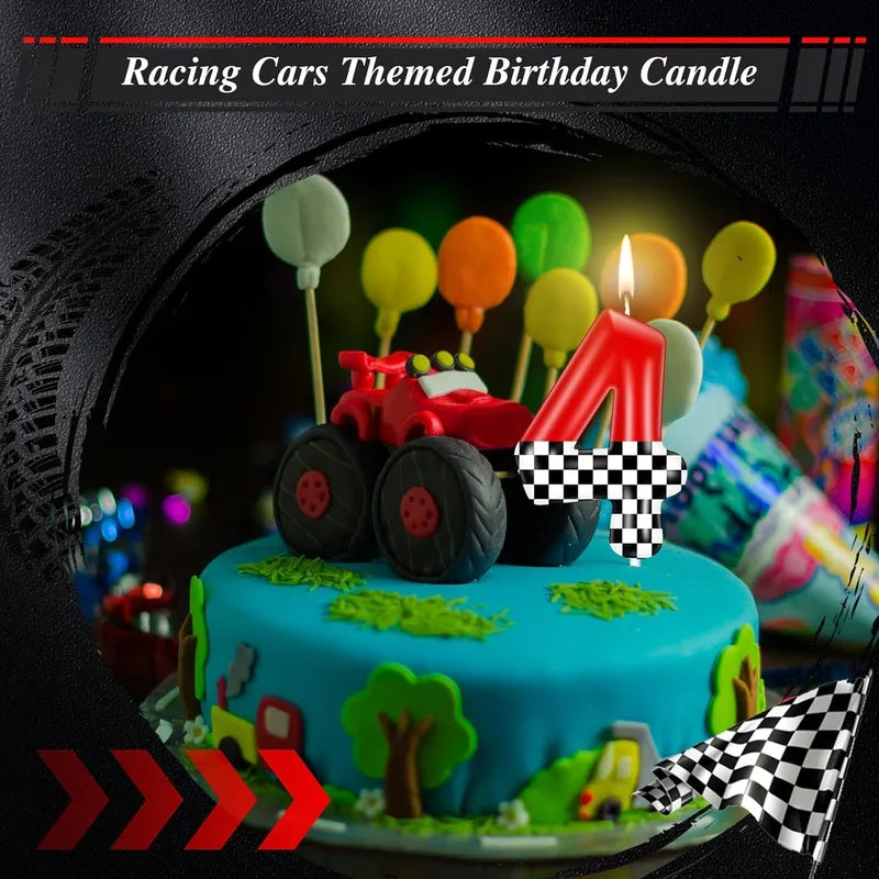 Race Car Number Candle Set - Checkered Flag Design for Birthday & Racing Events