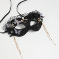 Black Lace Sequin Butterfly Mask with Pearl Tassels - Half-Face Eye Mask for Prom Party Halloween