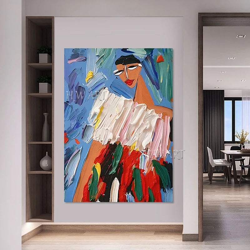 Abstract Woman Oil Painting Wall Art No Frame Thick Acrylic Texture Canvas