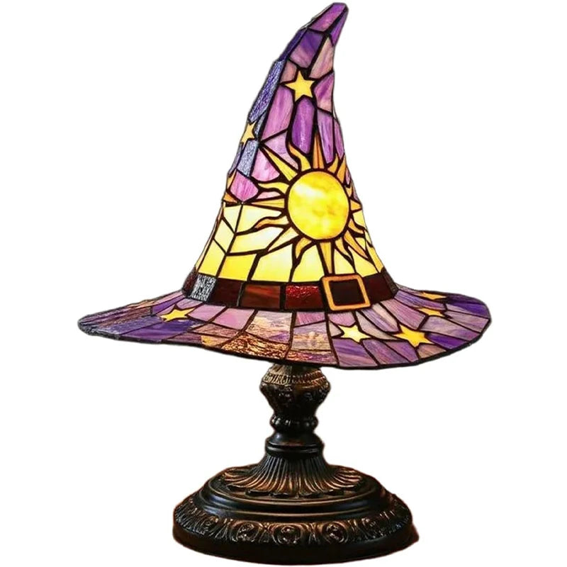 Stained Glass Witch Hat Night Light - USB Powered Table Lamp for Bedroom & Living Room Decor