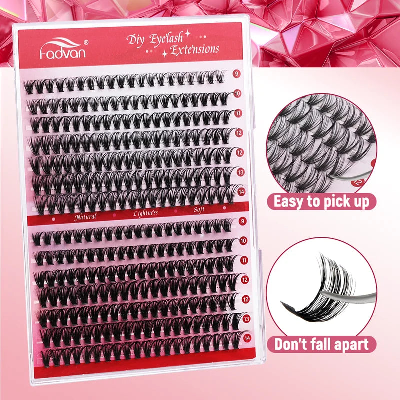 False Eyelashes 14 Rows Individual Cluster C D Curl Lengthening DIY Makeup