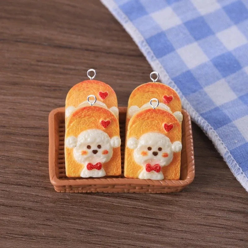 10Pcs Kawaii Puppy Dog Teddy Bread Pendant Jewelry Charms Resin Animal Accessories