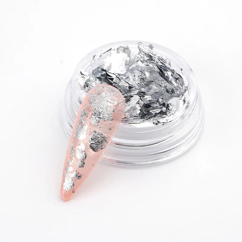 Professional Nail Art Foil and Glitter Sheets Set - Gold Silver Copper Flakes & Sequins Bulk Pack